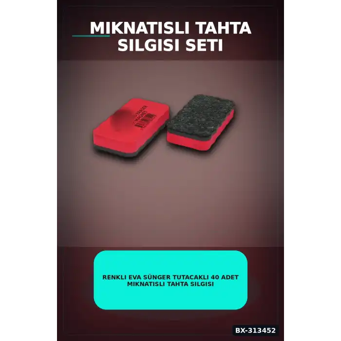 Renkli Eva Sünger Tutacaklı 40 Adet Mıknatıslı Tahta Silgisi - Sınıf Kullanımına Uygun BX-313452