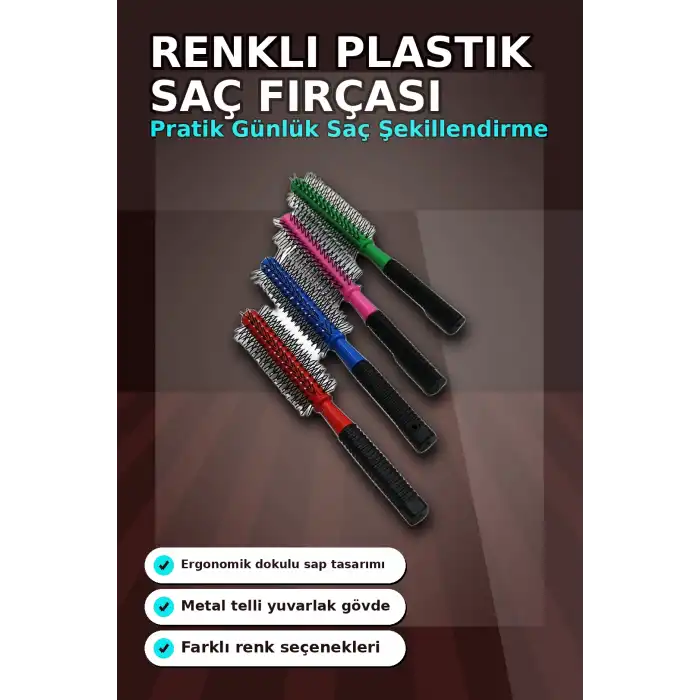 Renkli Plastik Saç Fırçası 23 cm - Ergonomik Saplı 1 Adet Günlük Kullanım BX-313447