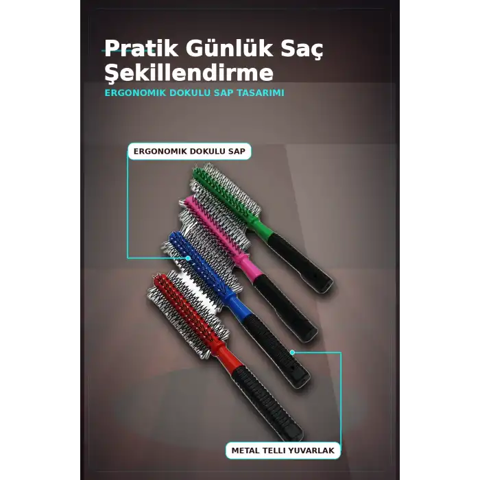 Renkli Plastik Saç Fırçası 23 cm - Ergonomik Saplı 1 Adet Günlük Kullanım BX-313447