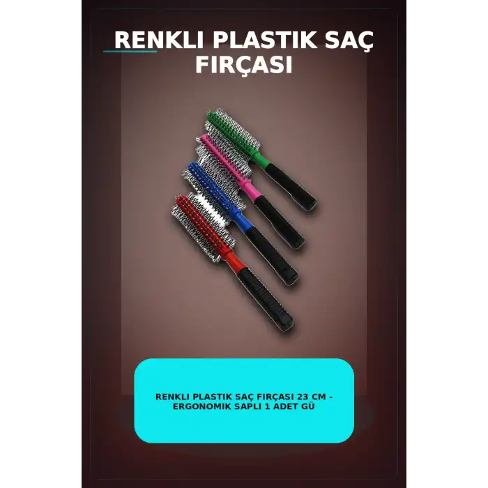 Renkli Plastik Saç Fırçası 23 cm - Ergonomik Saplı 1 Adet Günlük Kullanım BX-313447