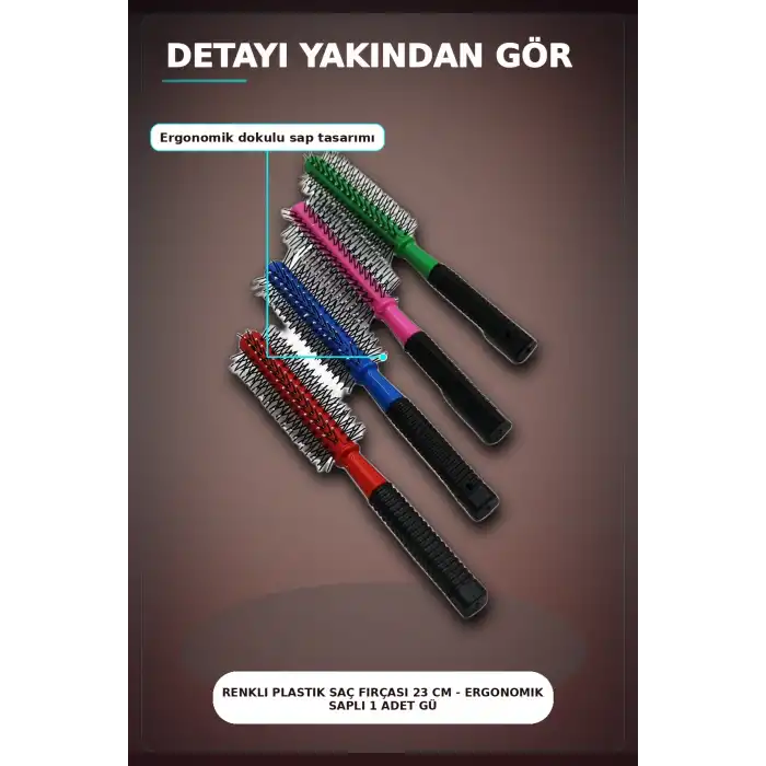 Renkli Plastik Saç Fırçası 23 cm - Ergonomik Saplı 1 Adet Günlük Kullanım BX-313447