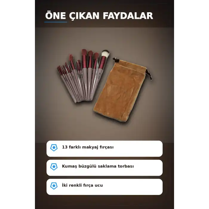13 Parça Eflatun Kadife Torbalı Makyaj Fırça Seti Bx40 Seyahat Çantası Hediyelik BX-313446