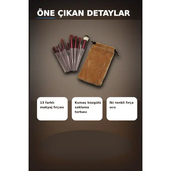 13 Parça Eflatun Kadife Torbalı Makyaj Fırça Seti Bx40 Seyahat Çantası Hediyelik BX-313446