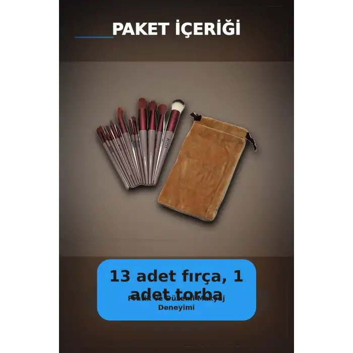 13 Parça Eflatun Kadife Torbalı Makyaj Fırça Seti Bx40 Seyahat Çantası Hediyelik BX-313446