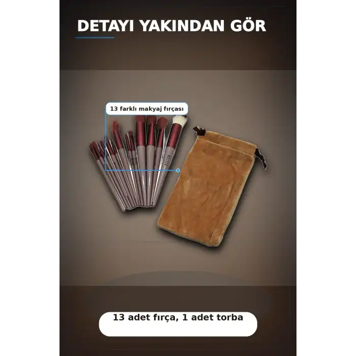 13 Parça Eflatun Kadife Torbalı Makyaj Fırça Seti Bx40 Seyahat Çantası Hediyelik BX-313446