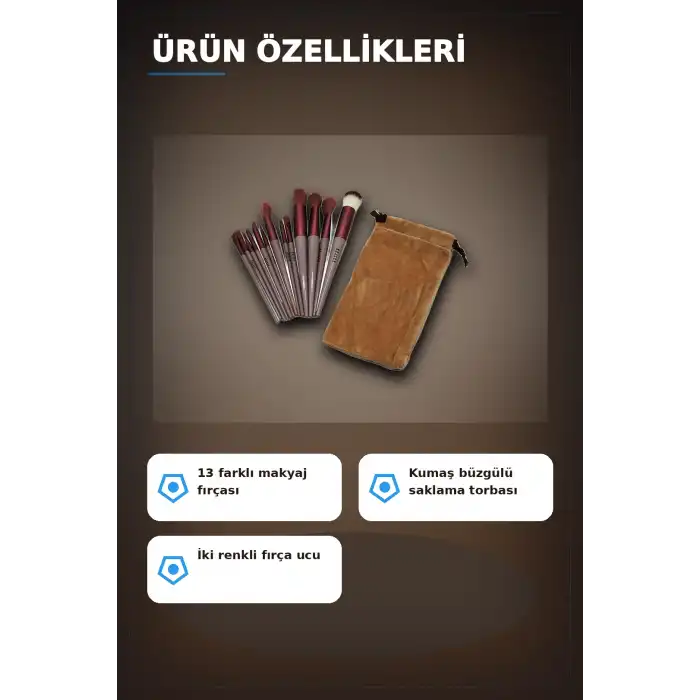 13 Parça Eflatun Kadife Torbalı Makyaj Fırça Seti Bx40 Seyahat Çantası Hediyelik BX-313446