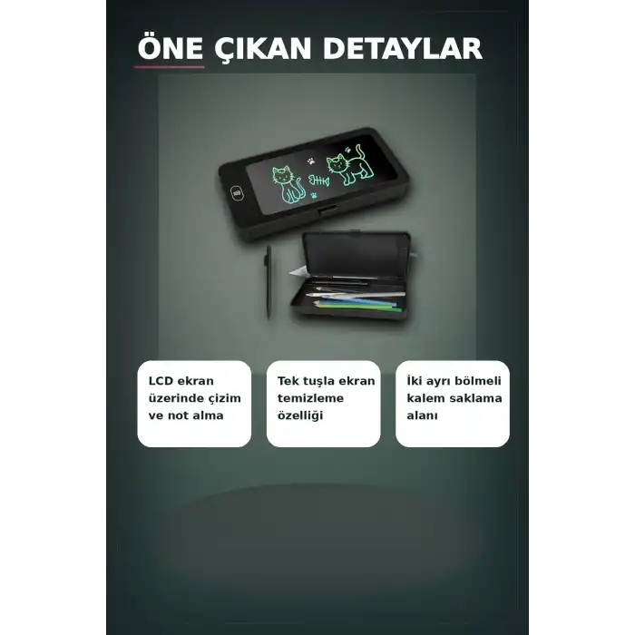 LCD Dokunmatik Çizim Kalemliği Siyah - 2 Bölmeli Kalemlik, Eğitici Çocuk Oyuncak BX-313442