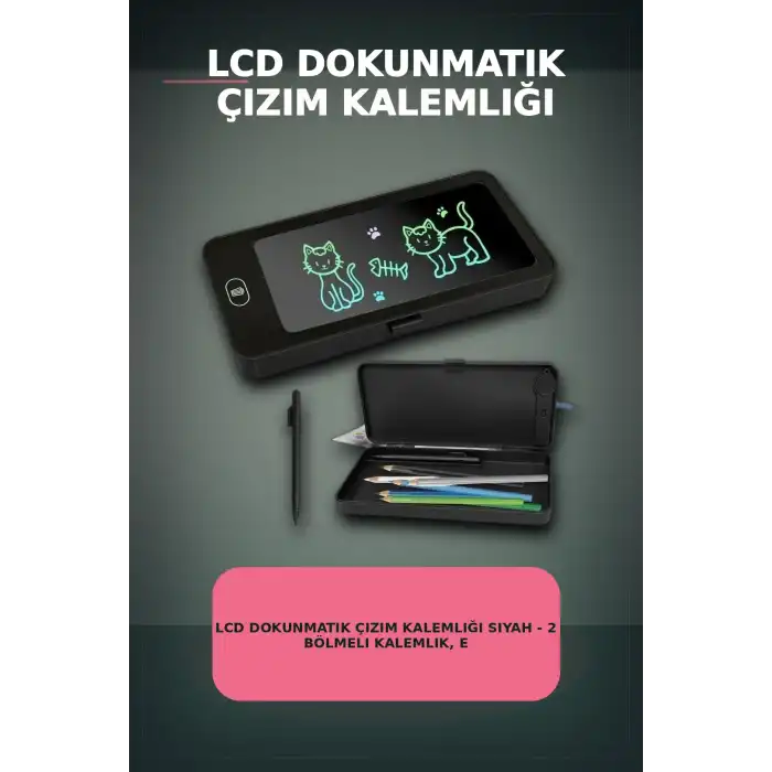 LCD Dokunmatik Çizim Kalemliği Siyah - 2 Bölmeli Kalemlik, Eğitici Çocuk Oyuncak BX-313442
