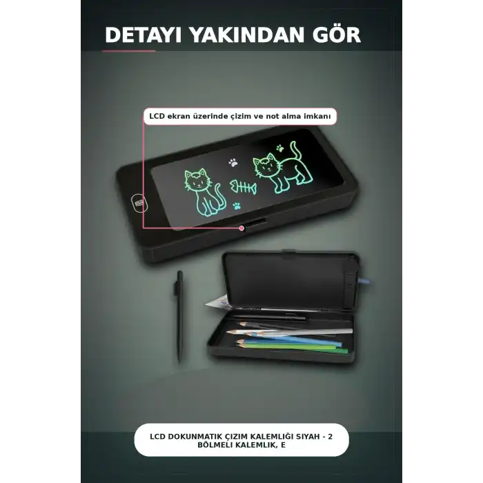 LCD Dokunmatik Çizim Kalemliği Siyah - 2 Bölmeli Kalemlik, Eğitici Çocuk Oyuncak BX-313442