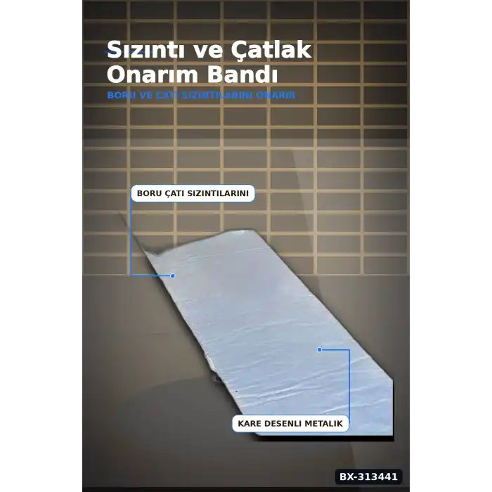 Kare Desenli Gümüş Metalik 10cmx5m Yapışkan Bant 5li Paket Çatı Duvar Boru Onarım BX-313441