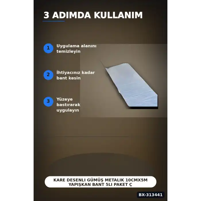 Kare Desenli Gümüş Metalik 10cmx5m Yapışkan Bant 5li Paket Çatı Duvar Boru Onarım BX-313441