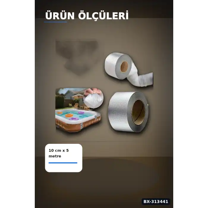 Kare Desenli Gümüş Metalik 10cmx5m Yapışkan Bant 5li Paket Çatı Duvar Boru Onarım BX-313441