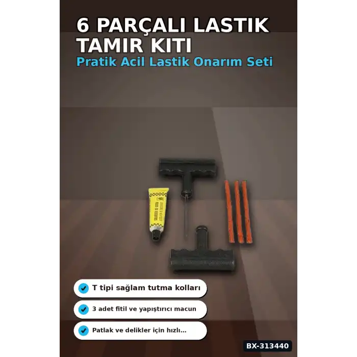 6 Parçalı Patlak Lastik Tamir Kiti Araba Motosiklet Bisiklet Onarım Seti BX-313440