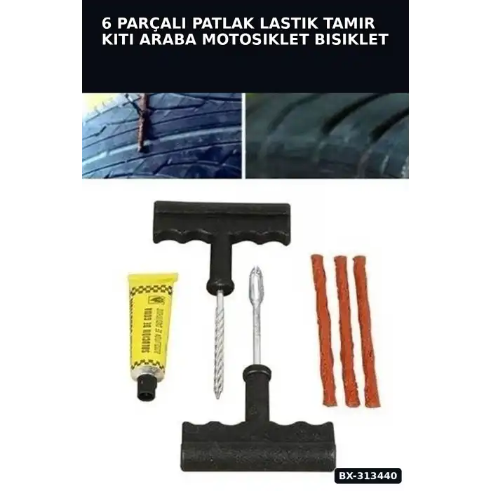 6 Parçalı Patlak Lastik Tamir Kiti Araba Motosiklet Bisiklet Onarım Seti BX-313440