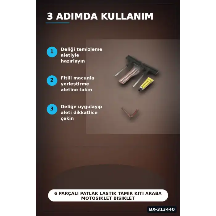 6 Parçalı Patlak Lastik Tamir Kiti Araba Motosiklet Bisiklet Onarım Seti BX-313440