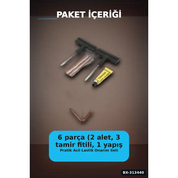6 Parçalı Patlak Lastik Tamir Kiti Araba Motosiklet Bisiklet Onarım Seti BX-313440