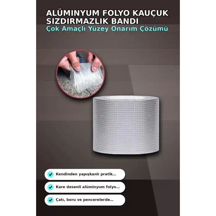 10 cm Genişlik 5 Metre Alüminyum Folyo Kauçuk Sızdırmazlık Bandı - Çatı Boru Duvar Onarım BX-313438