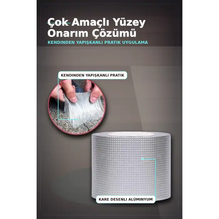 10 cm Genişlik 5 Metre Alüminyum Folyo Kauçuk Sızdırmazlık Bandı - Çatı Boru Duvar Onarım BX-313438