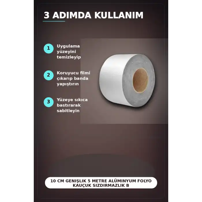 10 cm Genişlik 5 Metre Alüminyum Folyo Kauçuk Sızdırmazlık Bandı - Çatı Boru Duvar Onarım BX-313438