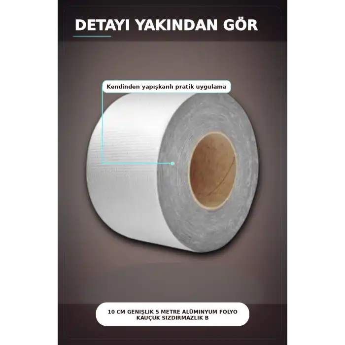 10 cm Genişlik 5 Metre Alüminyum Folyo Kauçuk Sızdırmazlık Bandı - Çatı Boru Duvar Onarım BX-313438