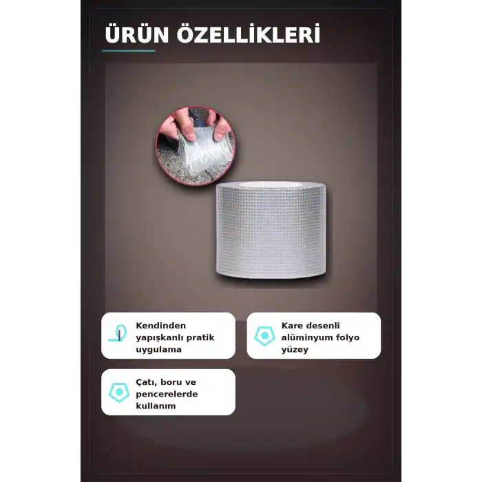 10 cm Genişlik 5 Metre Alüminyum Folyo Kauçuk Sızdırmazlık Bandı - Çatı Boru Duvar Onarım BX-313438