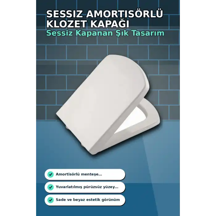 Sessiz Amortisörlü 44x35 cm Beyaz Kare Klozet Kapağı - Yavaş Kapanan Mekanizma BX-313437