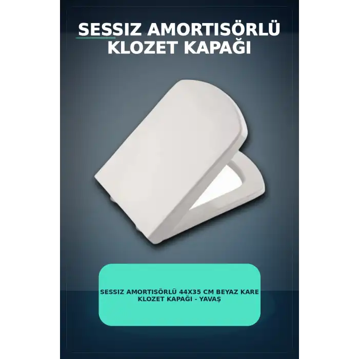Sessiz Amortisörlü 44x35 cm Beyaz Kare Klozet Kapağı - Yavaş Kapanan Mekanizma BX-313437