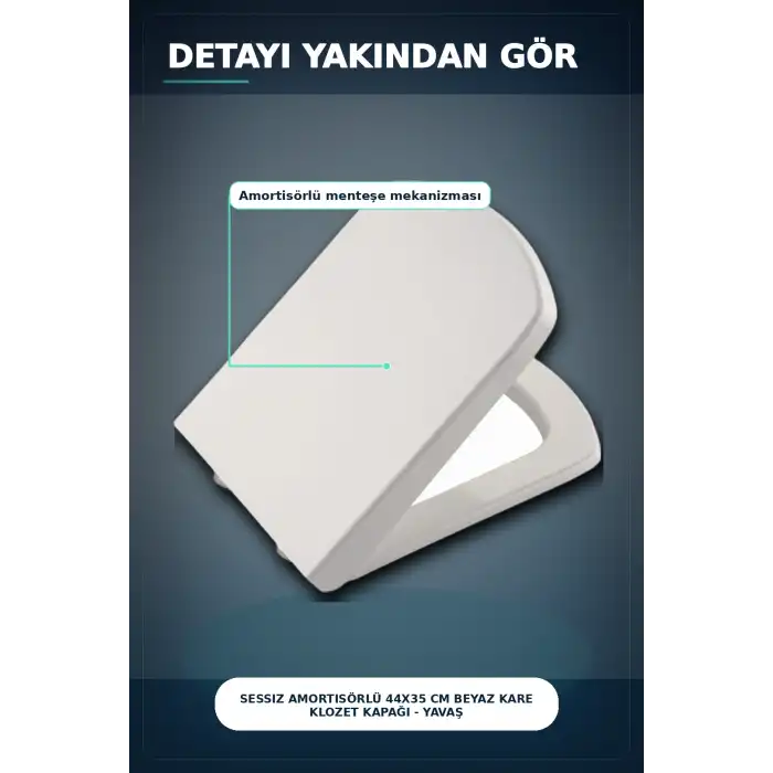 Sessiz Amortisörlü 44x35 cm Beyaz Kare Klozet Kapağı - Yavaş Kapanan Mekanizma BX-313437