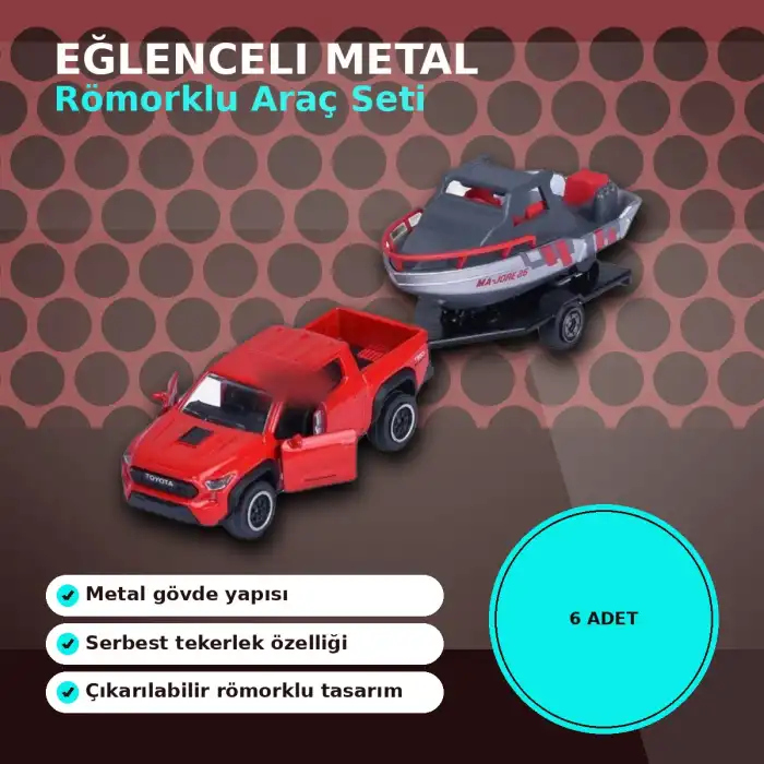 Metal Şasi Römorklu Araç Oyuncak Seti - Çekici ve Traktör Modelleri (1 Adet Rastgele Model)