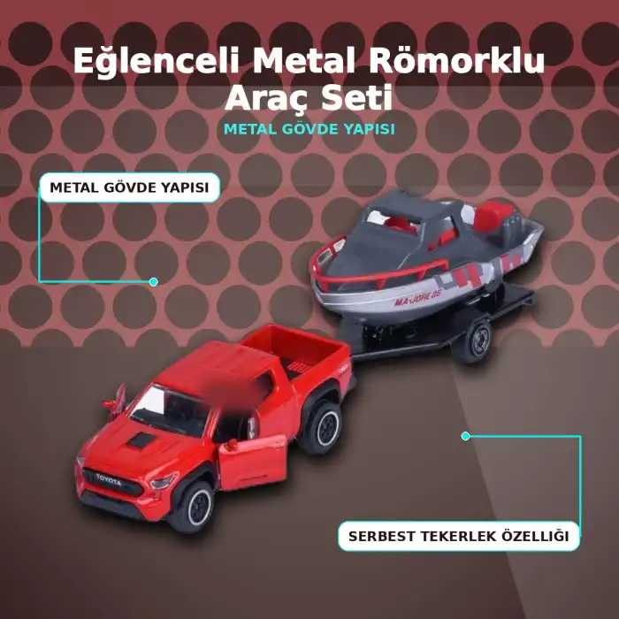 Metal Şasi Römorklu Araç Oyuncak Seti - Çekici ve Traktör Modelleri (1 Adet Rastgele Model)