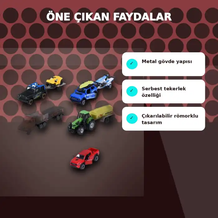 Metal Şasi Römorklu Araç Oyuncak Seti - Çekici ve Traktör Modelleri (1 Adet Rastgele Model)