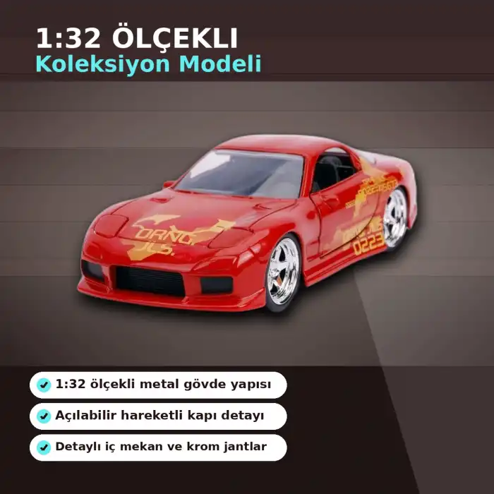 1:32 Ölçekli 13.5 cm Die-Cast Metal Hızlı Öfkeli Lisanslı Model Araba Açılır Kapılı