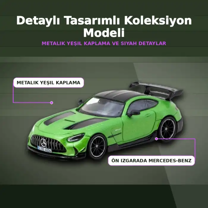 Eco Lounge 1/64 Ölçekli Mercedes-Benz AMG GT Black Series Yeşil Model Araba