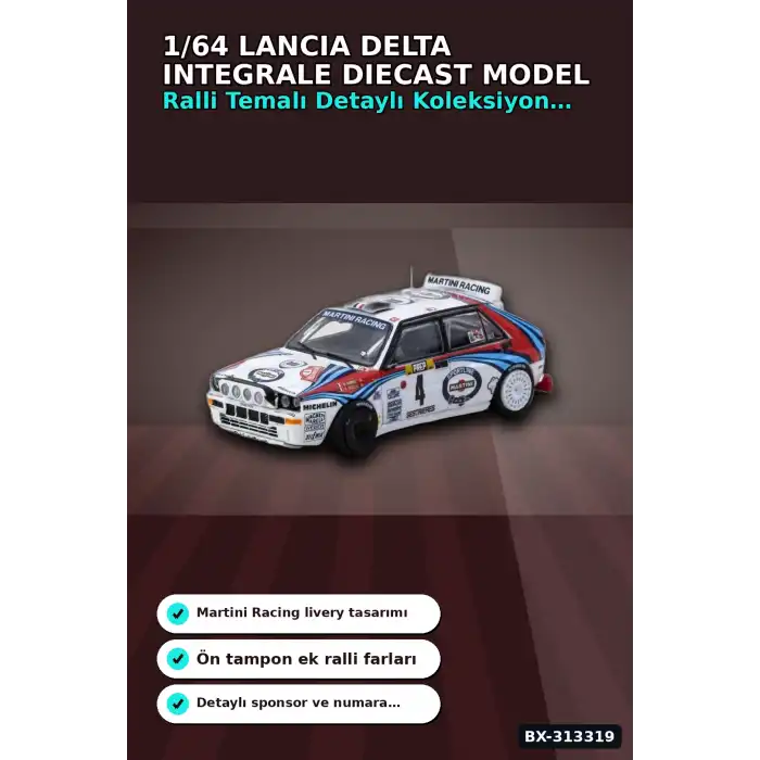 1/64 Diecast Lancia Delta Integrale 1992 Monte Carlo Birincisi Auriol Model Araba BX-313319