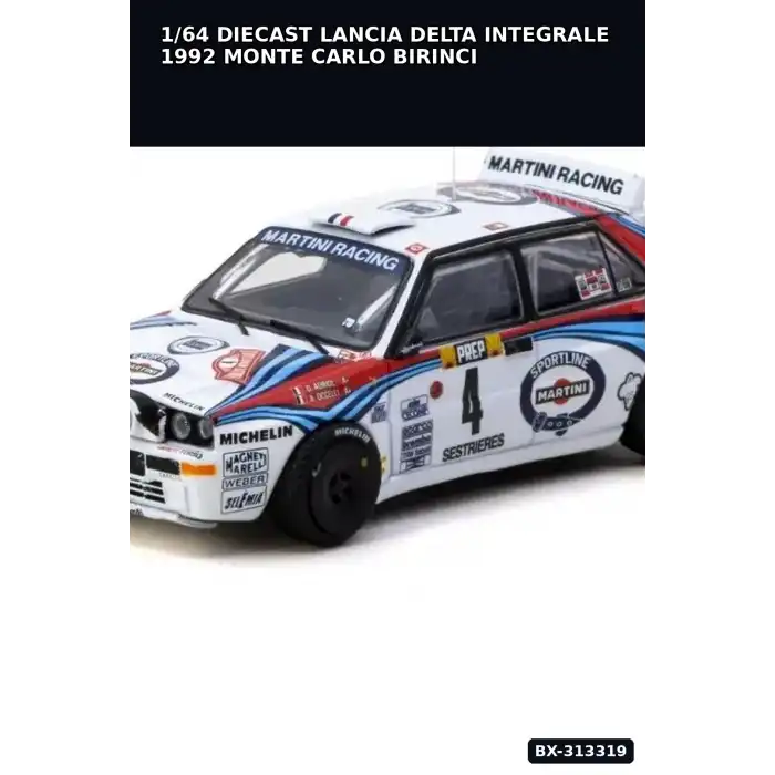 1/64 Diecast Lancia Delta Integrale 1992 Monte Carlo Birincisi Auriol Model Araba BX-313319