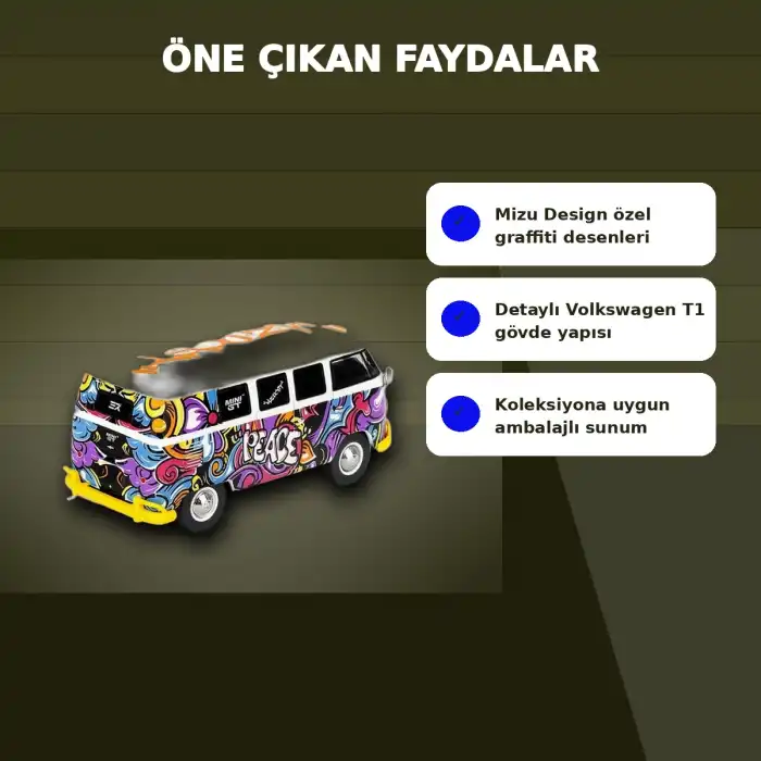 1/64 Ölçekli Volkswagen T1 Minibüs Diecast Model Araba - Koleksiyonluk Mizu Design