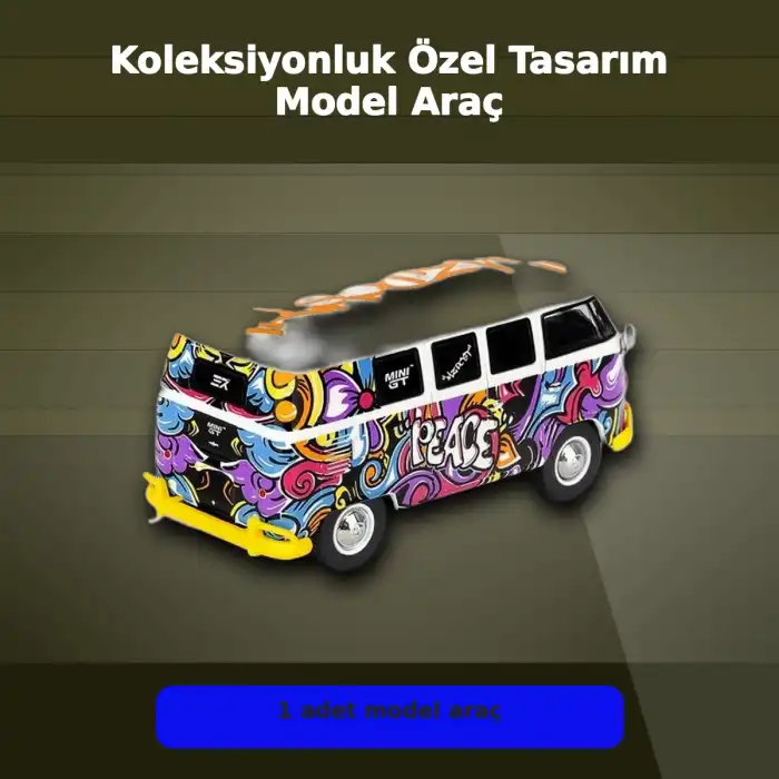 1/64 Ölçekli Volkswagen T1 Minibüs Diecast Model Araba - Koleksiyonluk Mizu Design