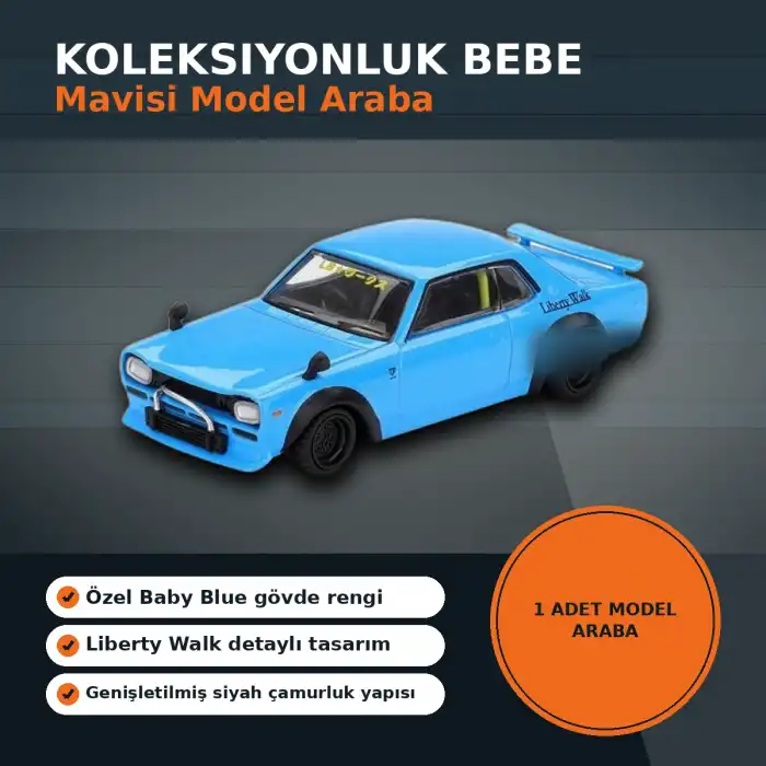 1/64 Ölçekli Baby Blue Nissan LB Works HAKOSUKA Diecast Koleksiyon Model Araba