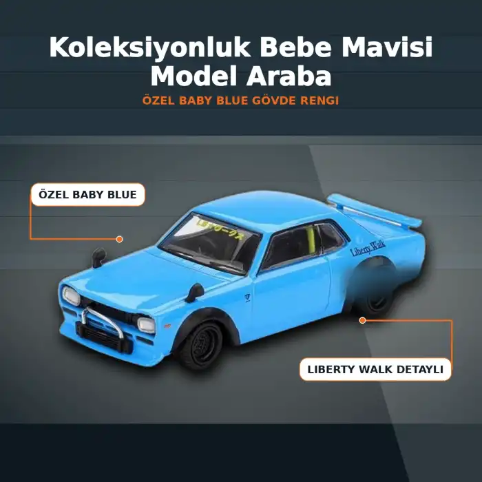 1/64 Ölçekli Baby Blue Nissan LB Works HAKOSUKA Diecast Koleksiyon Model Araba
