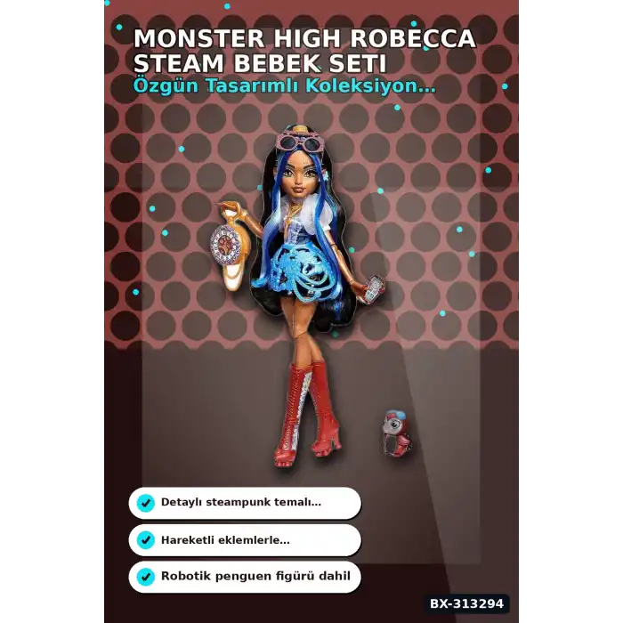 Roket Çizmeli Robot Bebek 28 cm Monster High Robecca Steam - 7 Aksesuarlı Koleksiyon Seti BX-313294
