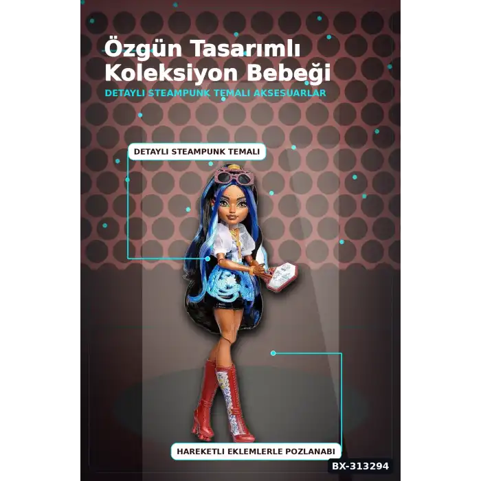 Roket Çizmeli Robot Bebek 28 cm Monster High Robecca Steam - 7 Aksesuarlı Koleksiyon Seti BX-313294