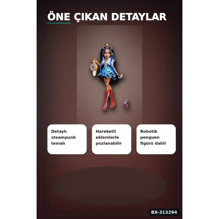 Roket Çizmeli Robot Bebek 28 cm Monster High Robecca Steam - 7 Aksesuarlı Koleksiyon Seti BX-313294