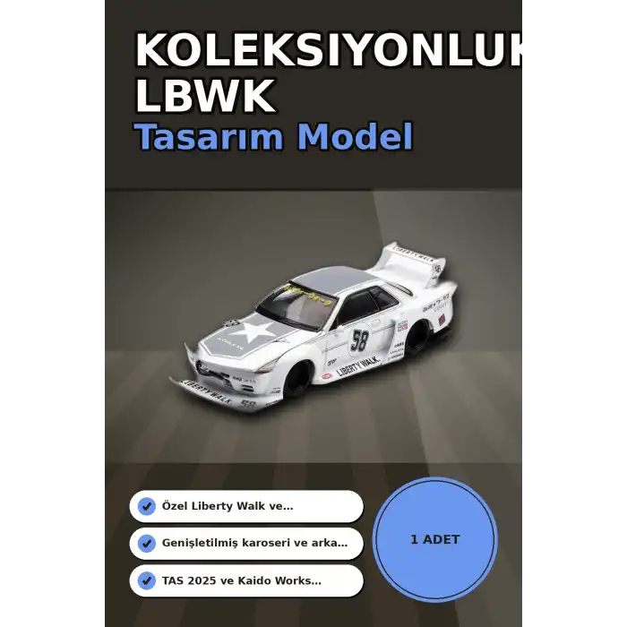 Sert Plastik 1/64 LBWK Nissan Skyline GT-R R32 Kaido Works Model Araba, Koleksiyonluk BX-313329