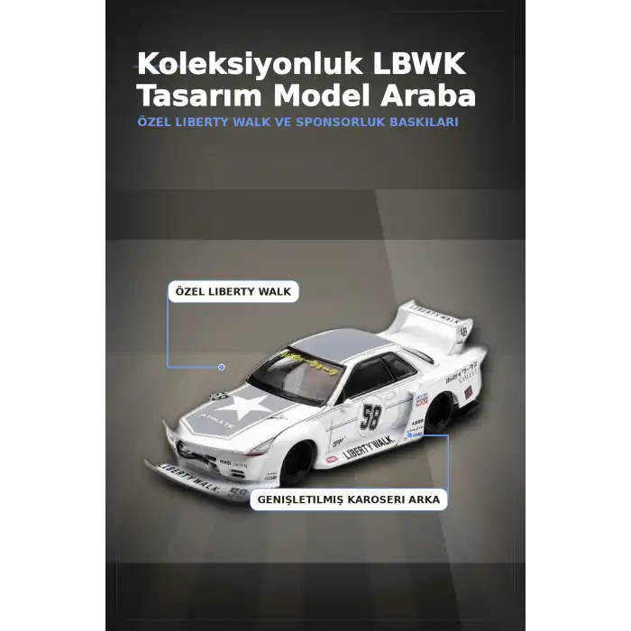 Sert Plastik 1/64 LBWK Nissan Skyline GT-R R32 Kaido Works Model Araba, Koleksiyonluk BX-313329