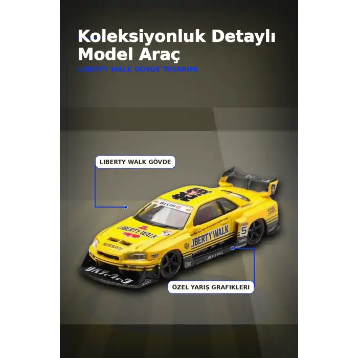 Sarı 1/64 Ölçek LB-ER34 Nissan Skyline Super Silhouette Diecast Model Araba BX-313332