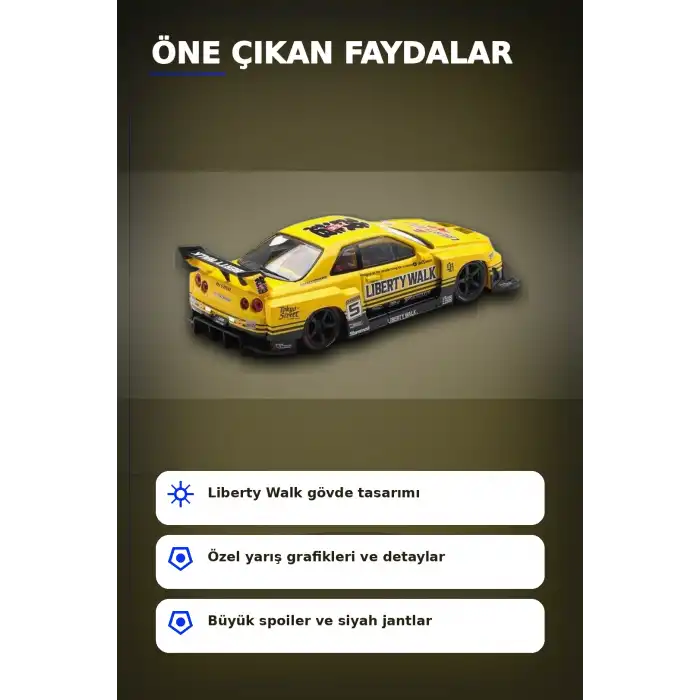 Sarı 1/64 Ölçek LB-ER34 Nissan Skyline Super Silhouette Diecast Model Araba BX-313332