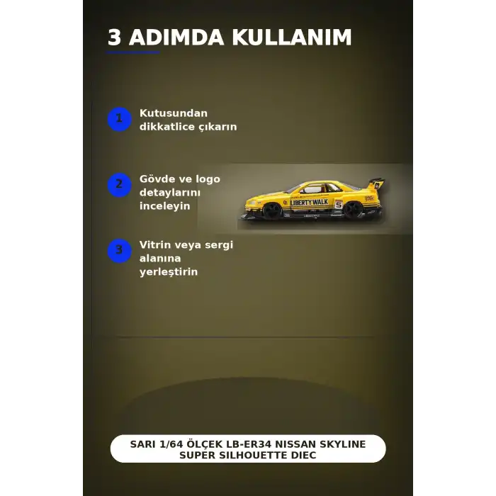 Sarı 1/64 Ölçek LB-ER34 Nissan Skyline Super Silhouette Diecast Model Araba BX-313332