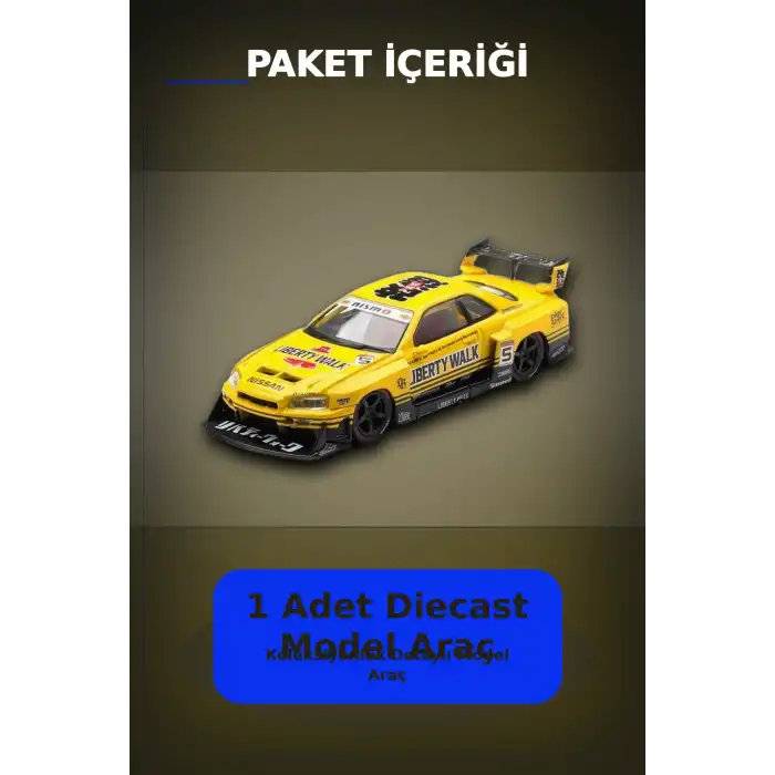 Sarı 1/64 Ölçek LB-ER34 Nissan Skyline Super Silhouette Diecast Model Araba BX-313332