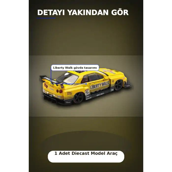 Sarı 1/64 Ölçek LB-ER34 Nissan Skyline Super Silhouette Diecast Model Araba BX-313332
