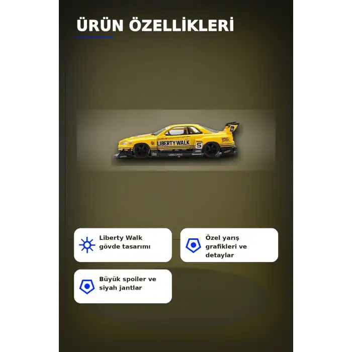 Sarı 1/64 Ölçek LB-ER34 Nissan Skyline Super Silhouette Diecast Model Araba BX-313332